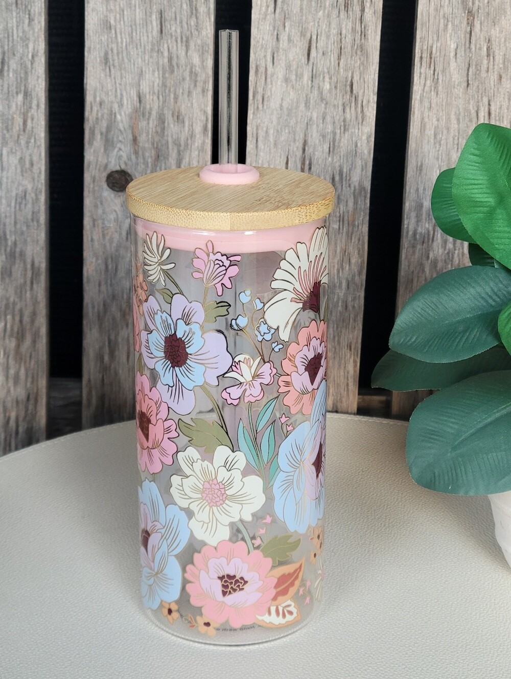 Clementine Floral Glass Tumbler with Bamboo Lid and Straw - Picture 9 of 9